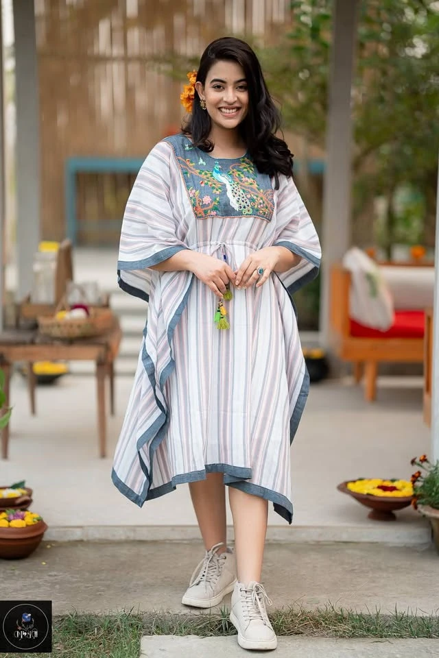 Strips  Hand-Stitched Cotton  Kaftan