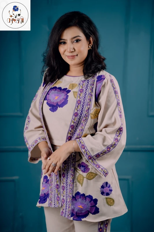 Light Brown Hand-Stitched Cotton Shrug