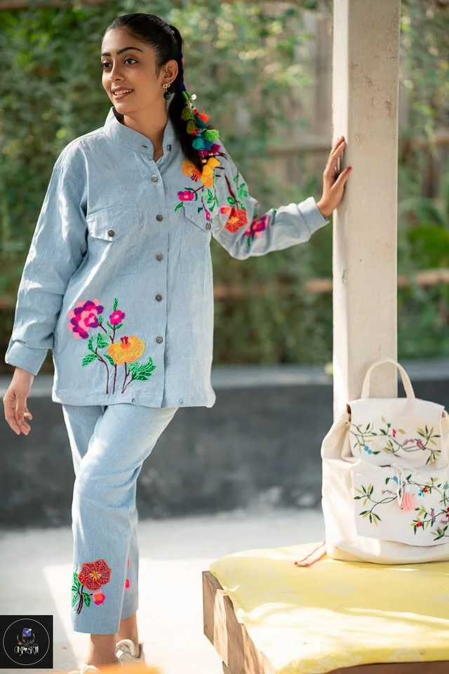 Dodger Blue,  Hand-Stitched Cotton Shirt and pant