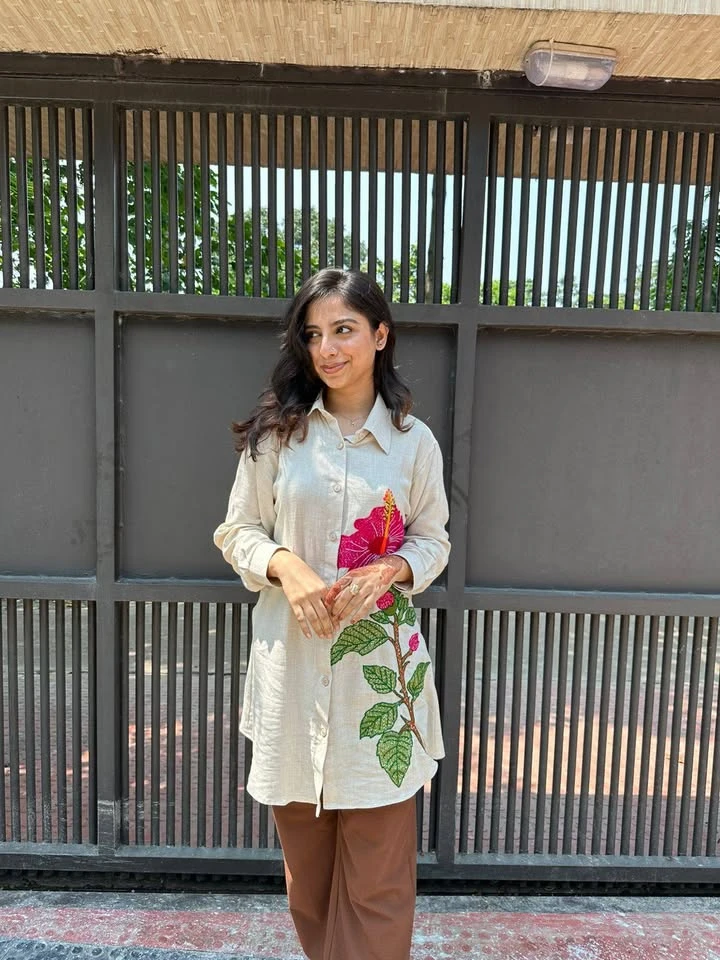Beige colour, Hand-Stitched cotton shirt