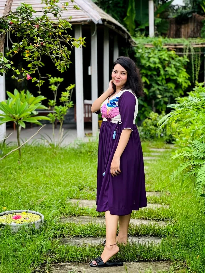 Dark purple  Hand-Stitched Zorzet Kurti
